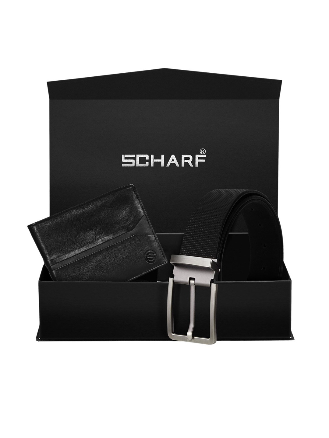 

SCHARF Men Black Genuine Leather Formal Belt & Wallet Gift Set