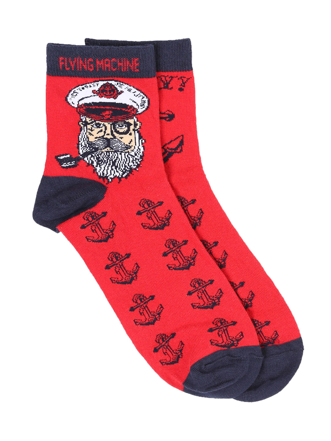 

Flying Machine Men Red & Navy Blue Anchor Patterned Above Ankle-Length Socks