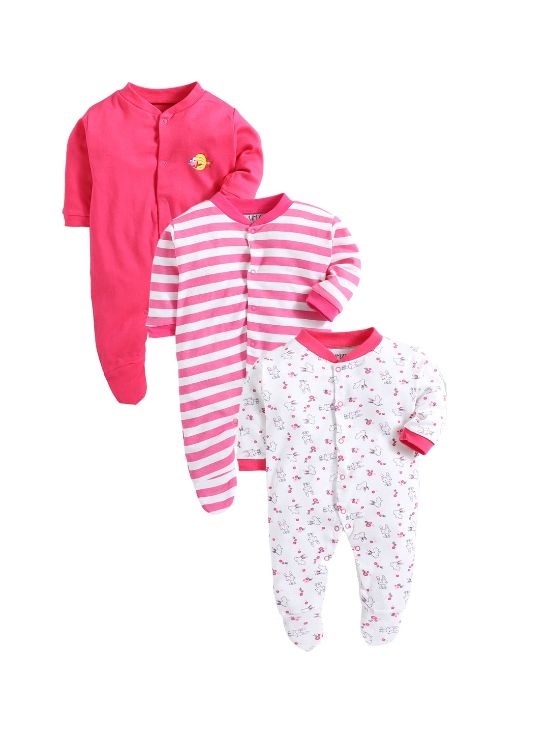 

BUMZEE Infant Kids Pack of 3 Sleepsuits, Pink