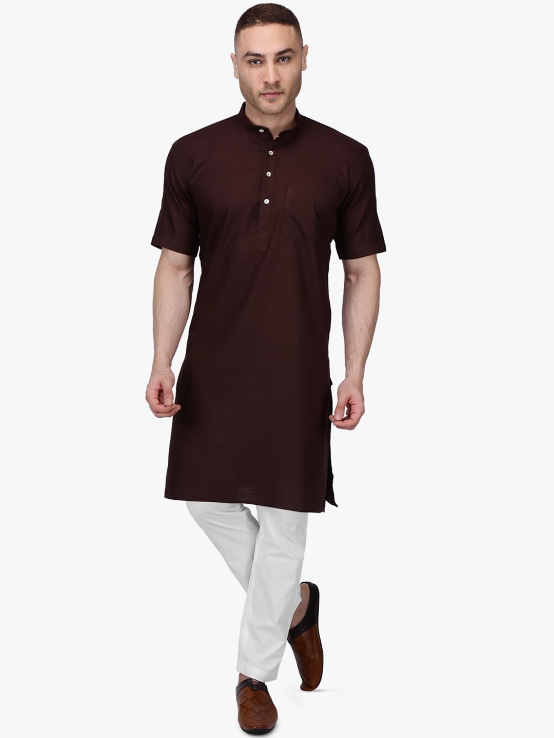 

RAJUBHAI HARGOVINDAS Men Brown Solid A-Line Kurta