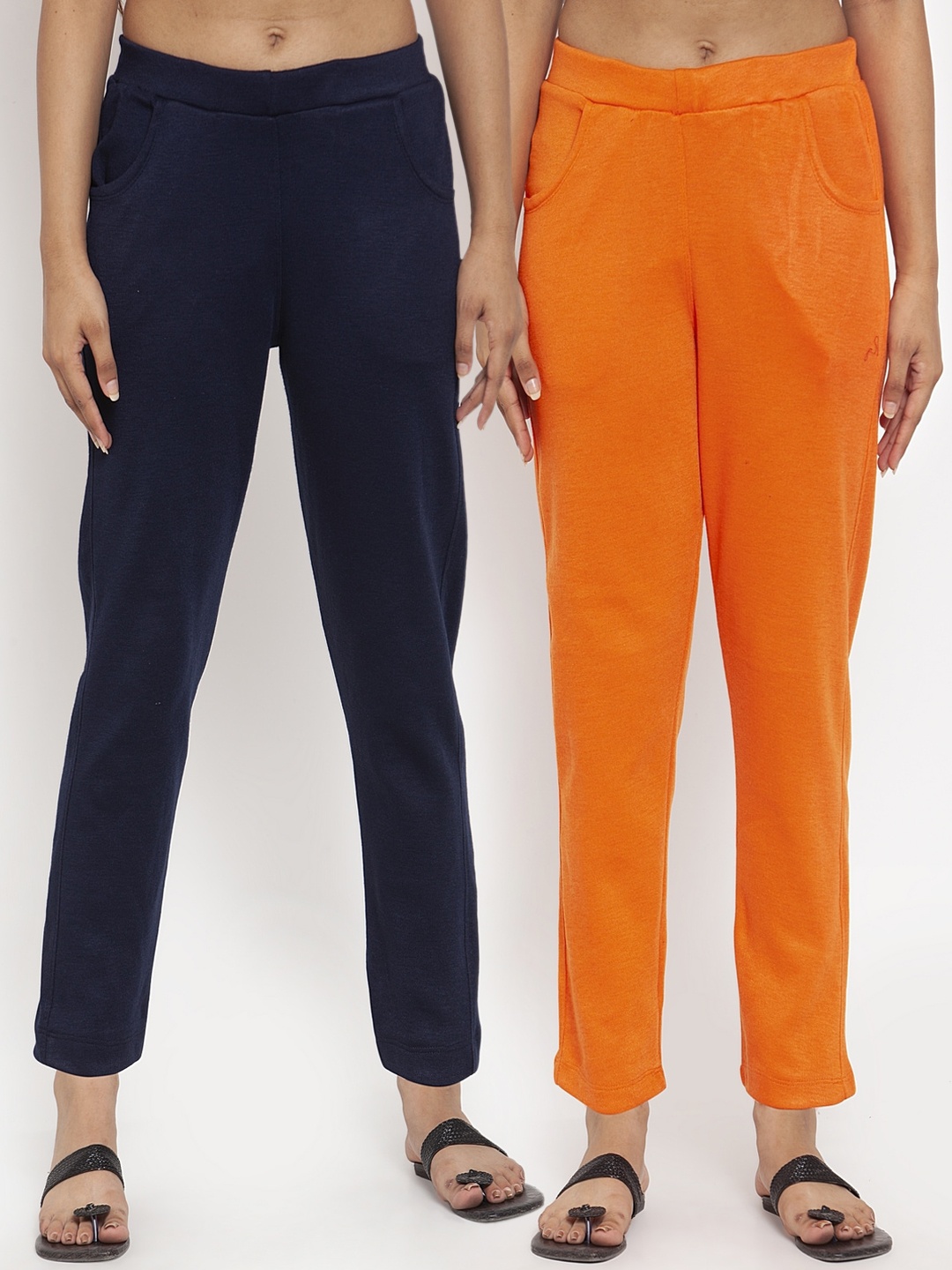

TAG 7 Women Acrylic Pack of 2 Solid Leggings, Orange