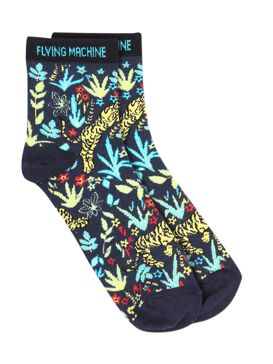 

Flying Machine Men Blue & Yellow Patterned Above Ankle-Length Socks