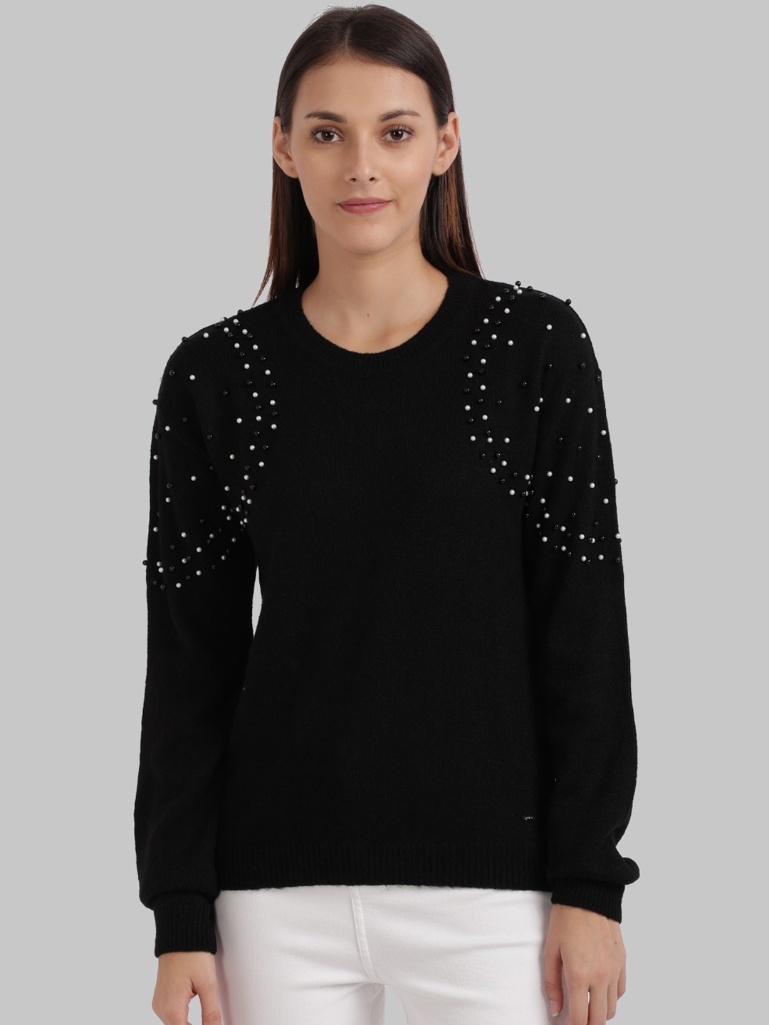 

Parx Women Black Ribbed Pullover Sweater
