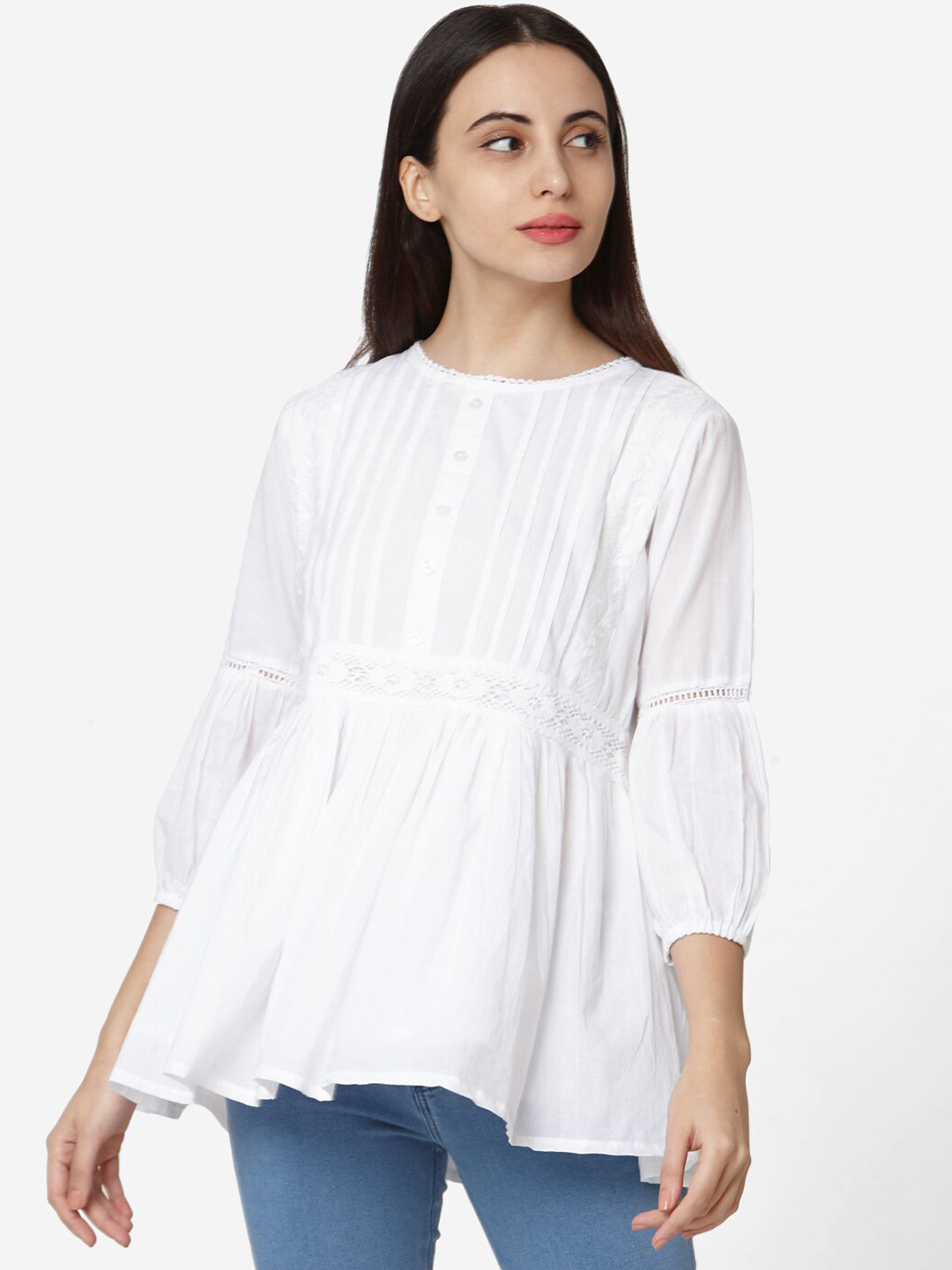 

Saanjh Women's White Cotton Tunic