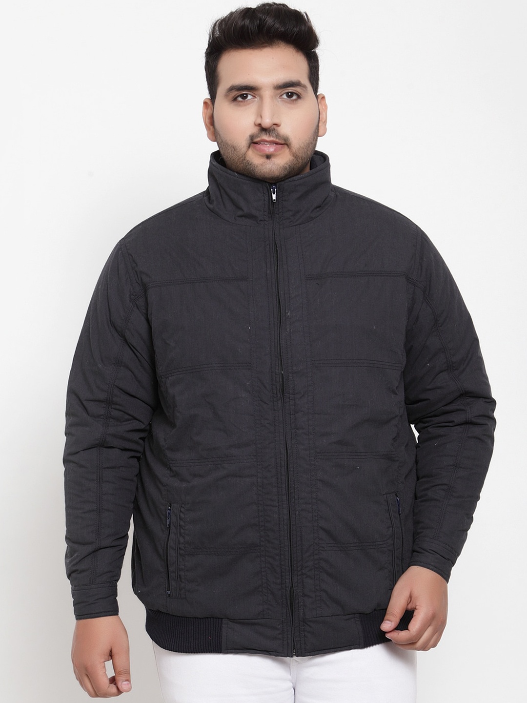 

plusS Men Black Solid Padded Jacket