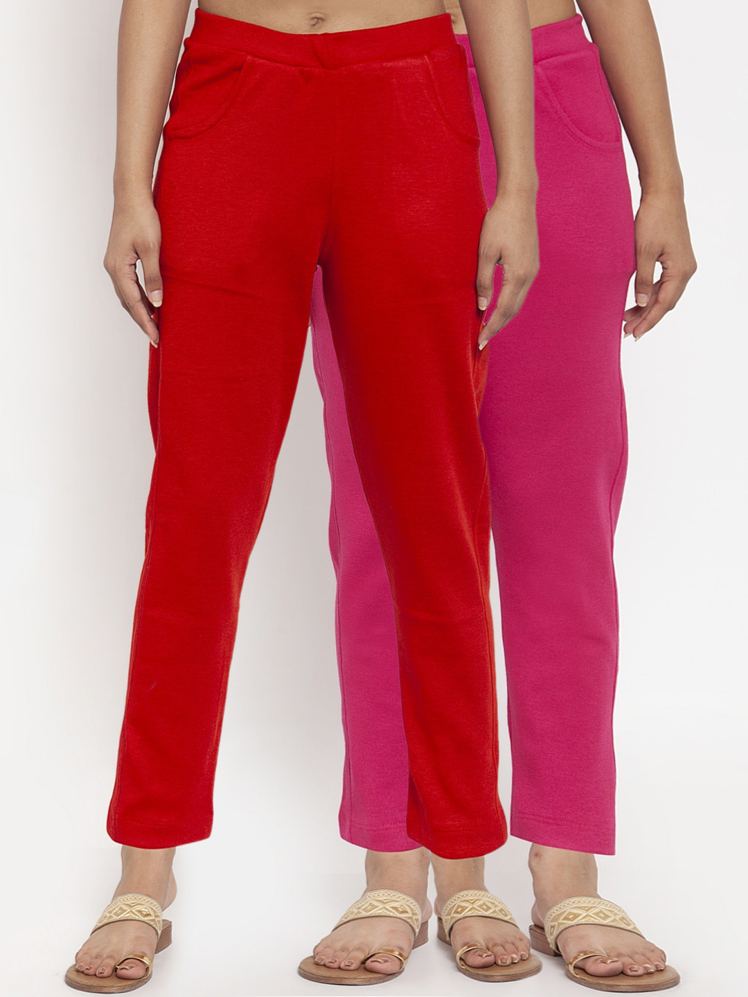 

TAG 7 Women Acrylic Pack of 2 Solid Leggings, Pink