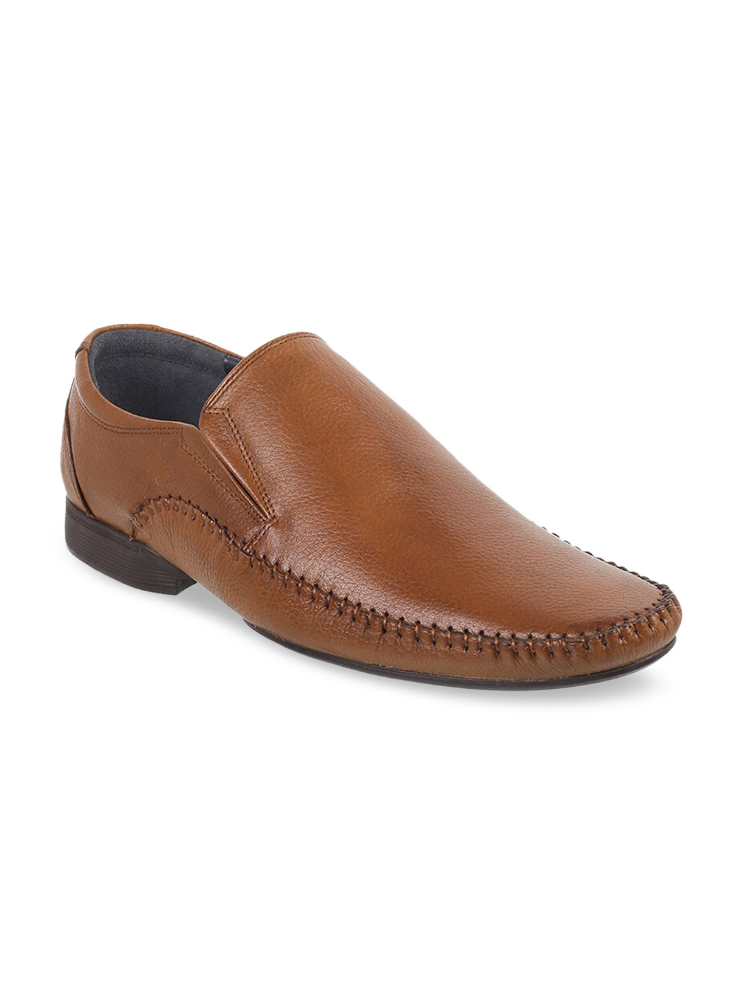 

DAVINCHI Brown Solid Formal Leather Slip-On Shoes