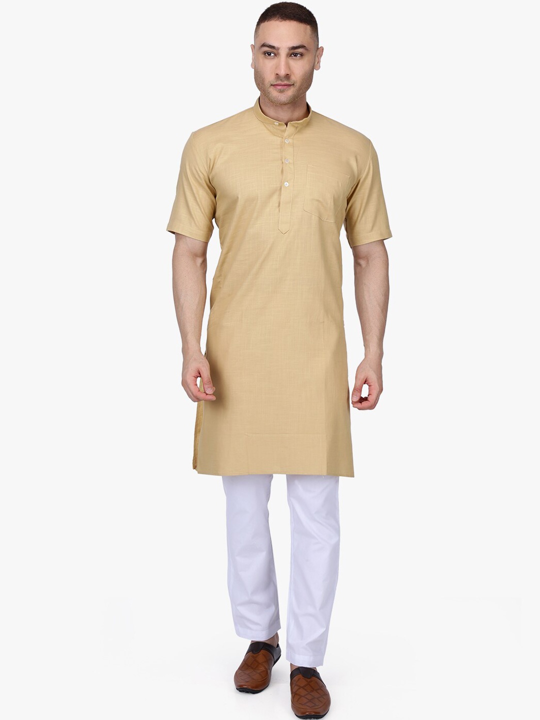 

RAJUBHAI HARGOVINDAS Men Beige Solid A-Line Kurta