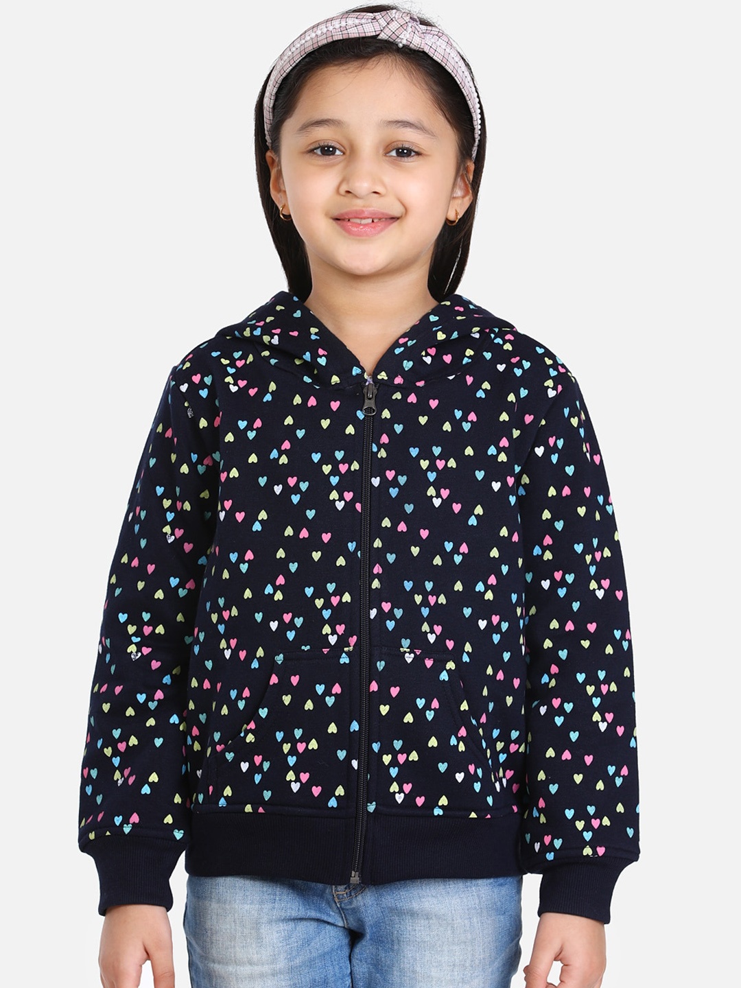 

StyleStone Girls Navy Blue Printed Bomber