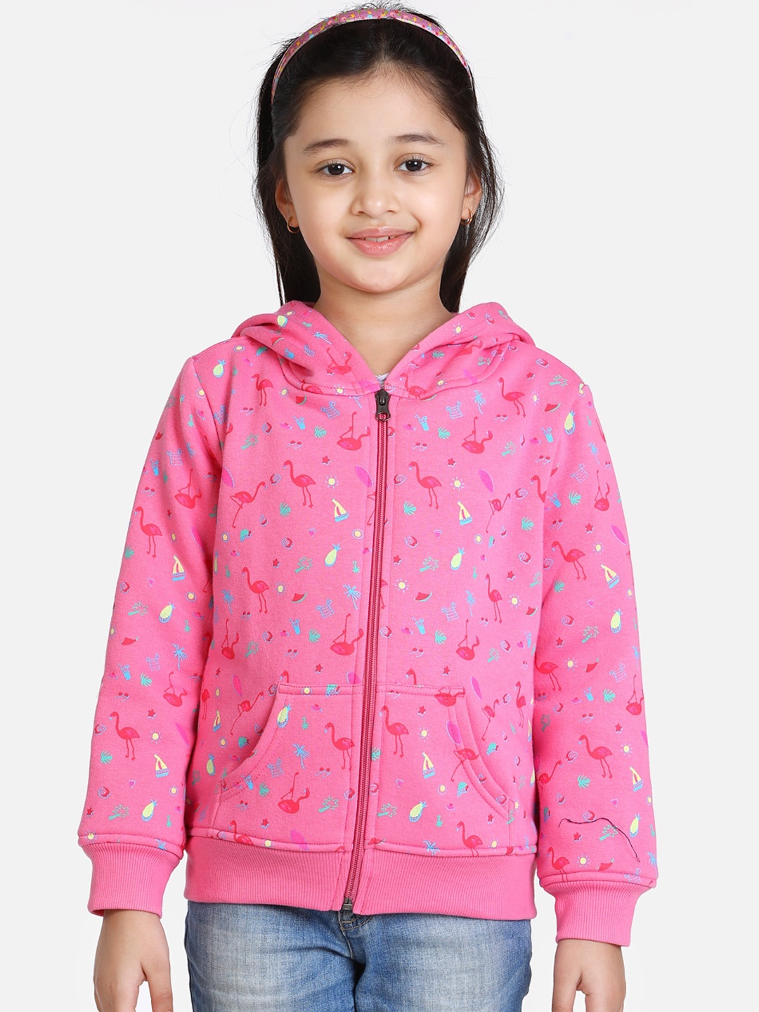 

StyleStone Girls Pink & Red Printed Open Front Jacket