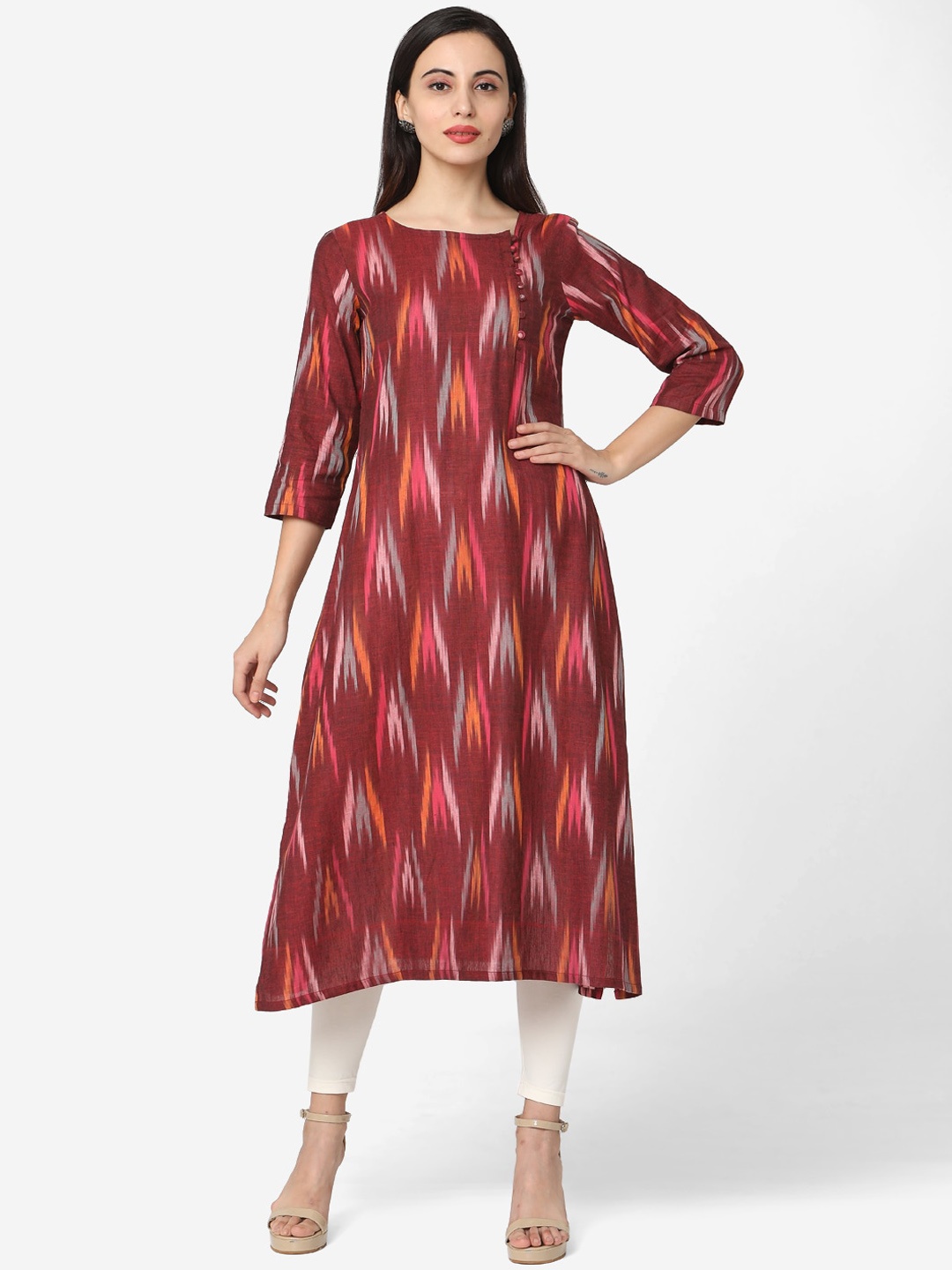 

Saanjh Women Maroon Printed Straight Kurta