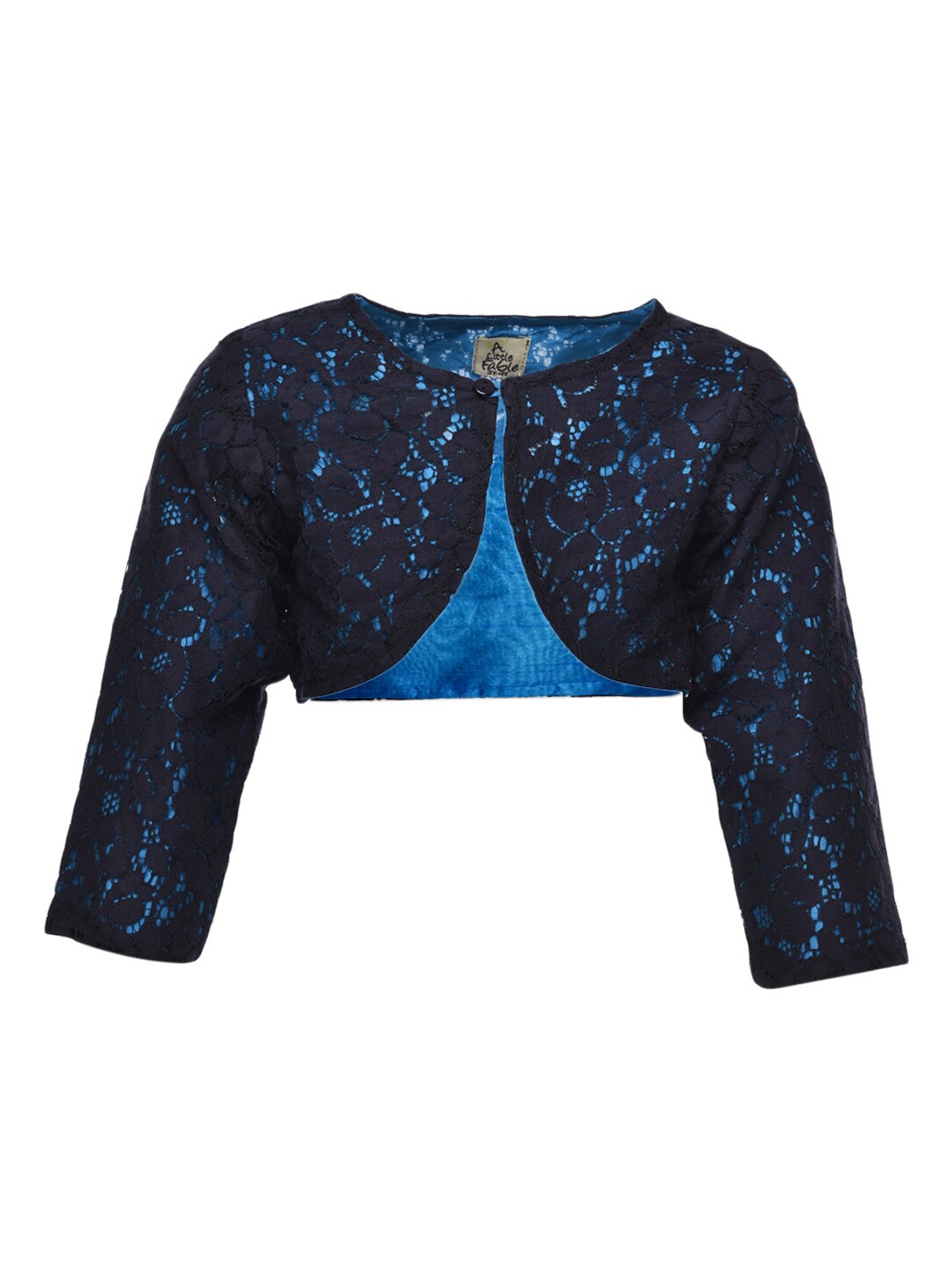 

A Little Fable Girls Navy Blue Self Design Open Front Shrug