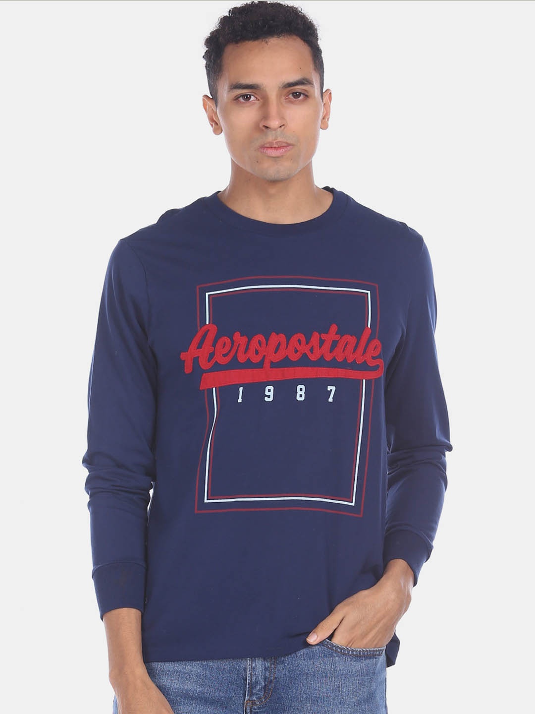 

Aeropostale Men Blue & Red Printed Round Neck T-shirt