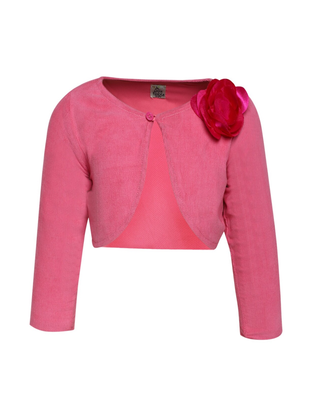 

A Little Fable Girls Pink Solid Open Front Shrug