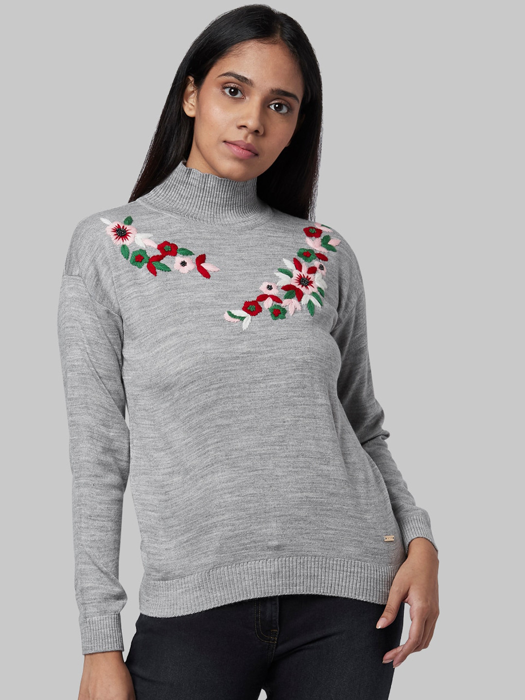 

Park Avenue Woman Women Grey Embroidered Pullover Sweater