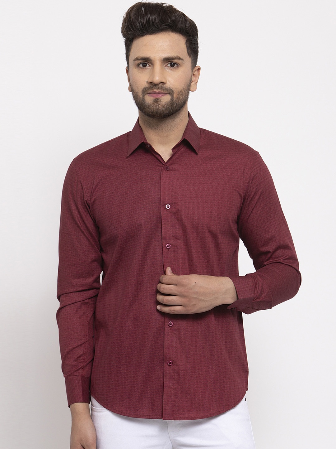 JAINISH Men Maroon Regular Fit Printed Casual Shirt