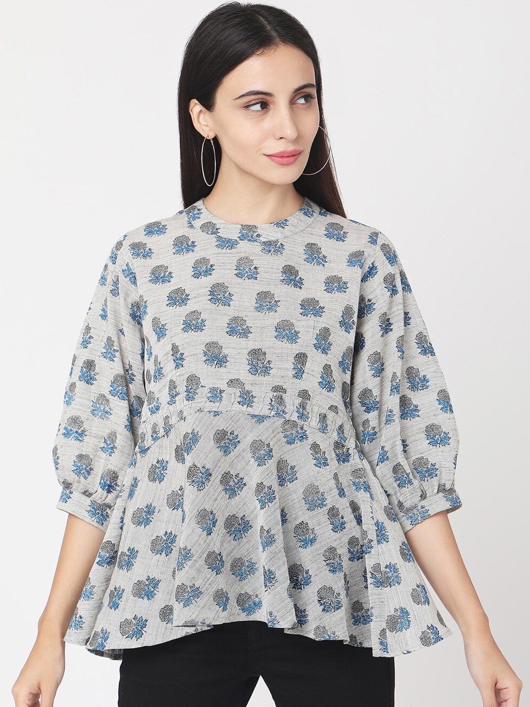 

Saanjh Women Grey Printed Tunic
