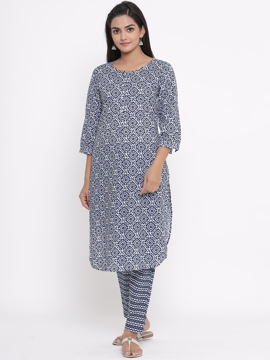 

Sangria Women Blue Cotton Printed Straight Kurta & Cotton Printed Pant