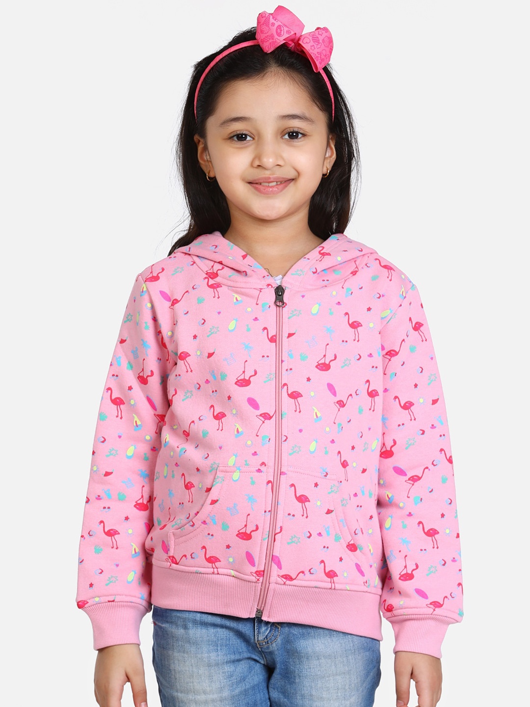 

StyleStone Girls Pink Printed Hooded Sweatshirt