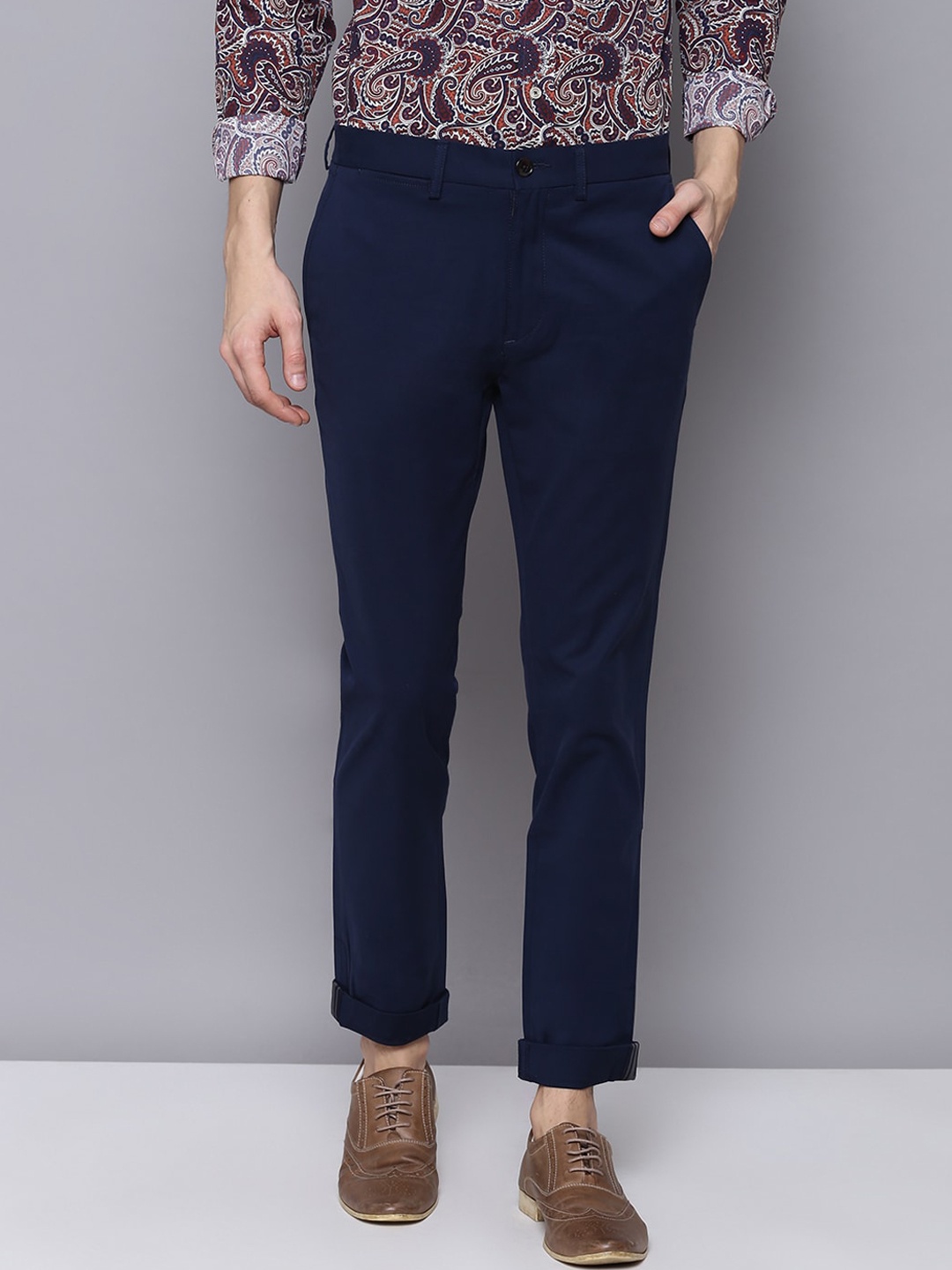 

BEN SHERMAN Men Blue Skinny Fit Solid Chinos