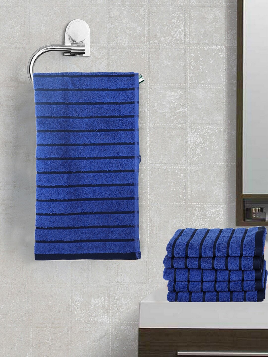 

BIANCA Unisex Set Of 6 Blue Striped 450 GSM Quick Dry Hand Towel Set