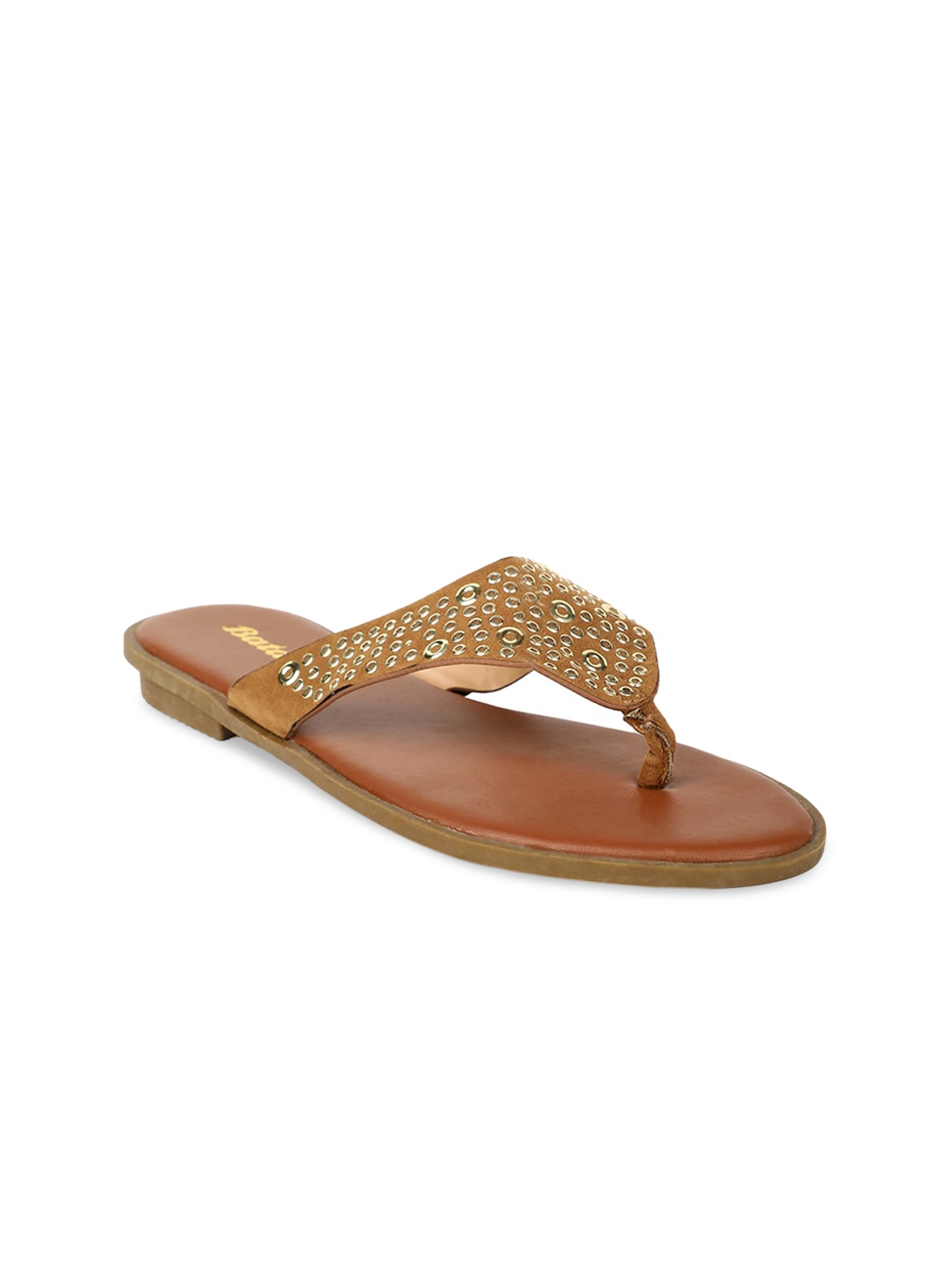 Bata Women Brown Embellished PU Open Toe Flats