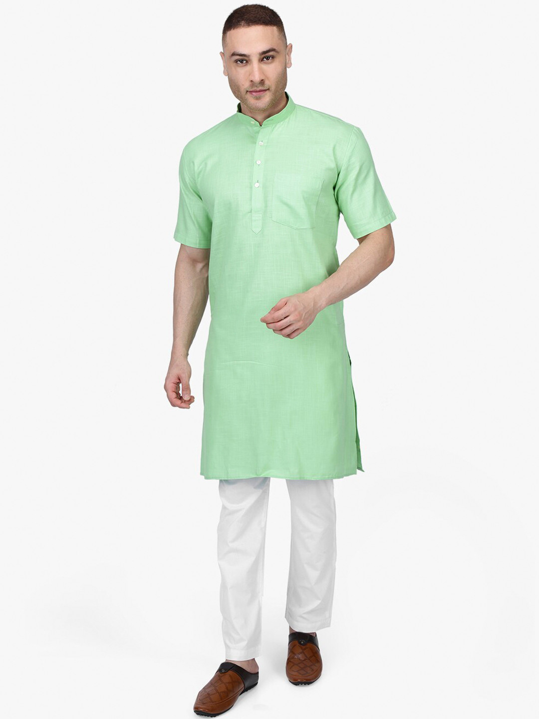 

RAJUBHAI HARGOVINDAS Men Green Cotton Kurta
