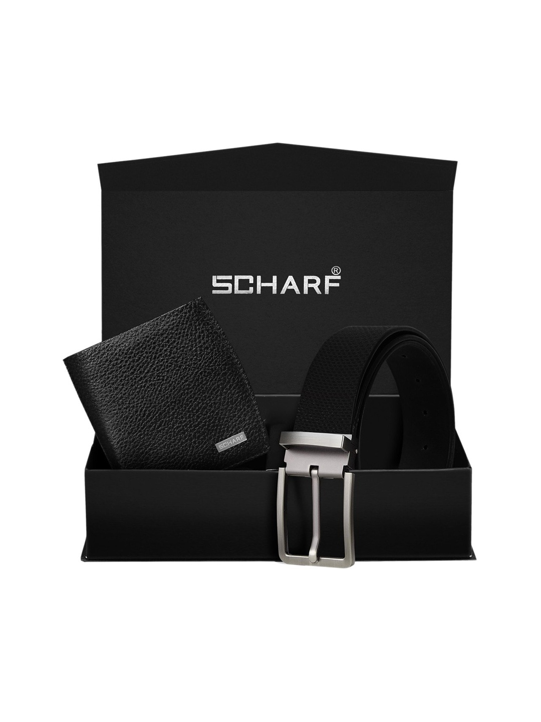 SCHARF Men Black RFID Protected Genuine Leather Accessory Gift Set
