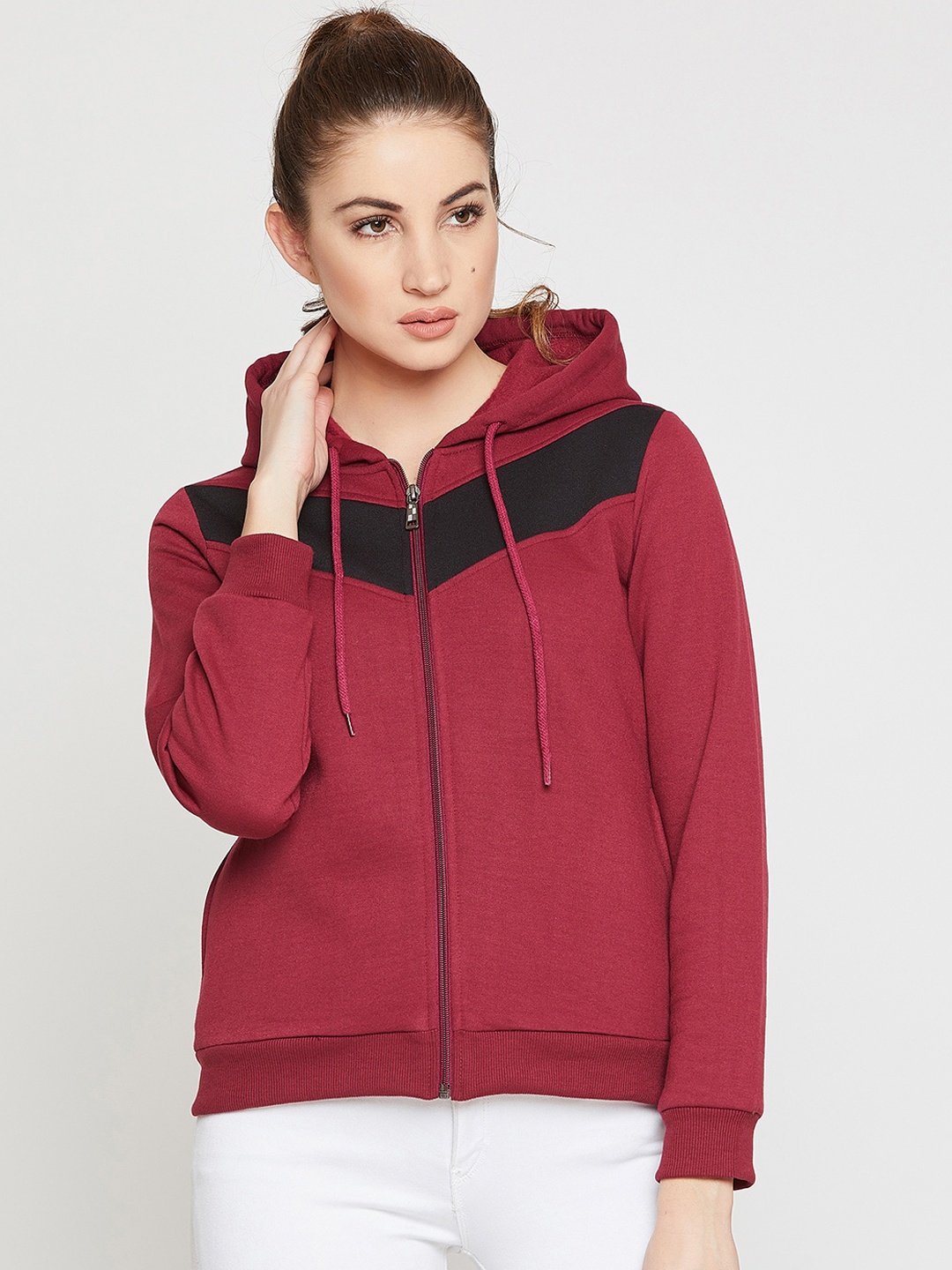 

Carlton London Women Maroon Colourblocked Sweatshirt