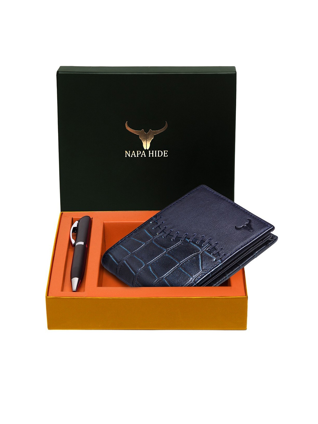 

NAPA HIDE Men Navy Blue & Brown RFID Protected Genuine Leather Accessory Gift Set