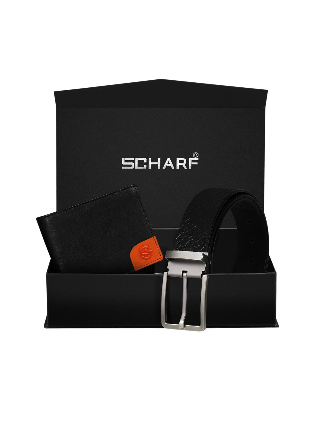 

SCHARF Men Genuine Leather Belt & Wallet Combo Gift Set, Black