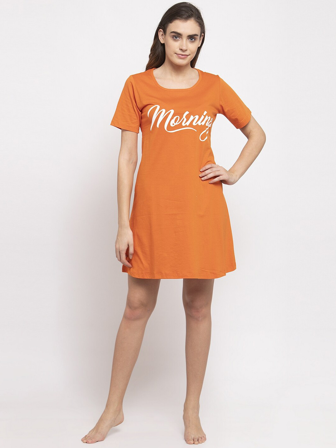 

Secret Wish Orange & White Solid Nightdress
