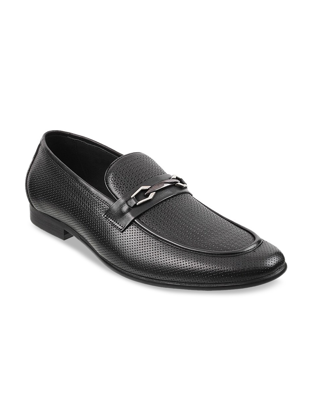 

DAVINCHI Black Solid Formal Leather Slip-On Shoes