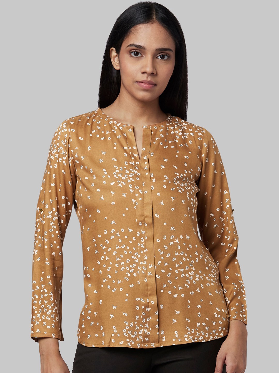 

Park Avenue Woman Women Brown Printed Shirt Style Top