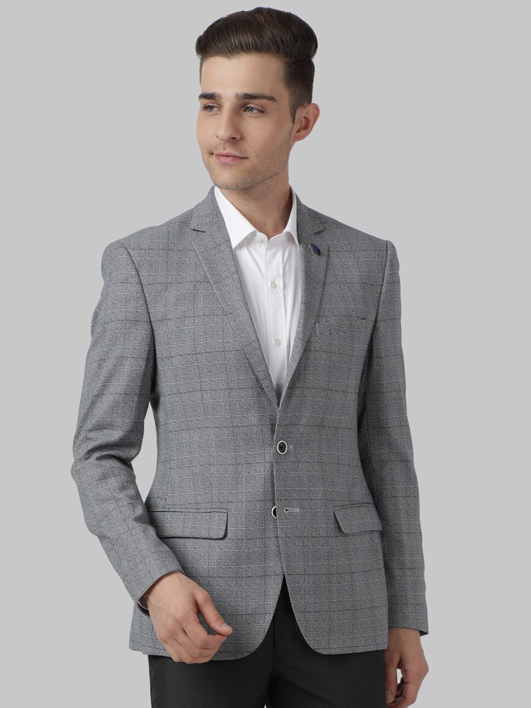 

Park Avenue Men Grey Checked Single Breasted Formal Blazers