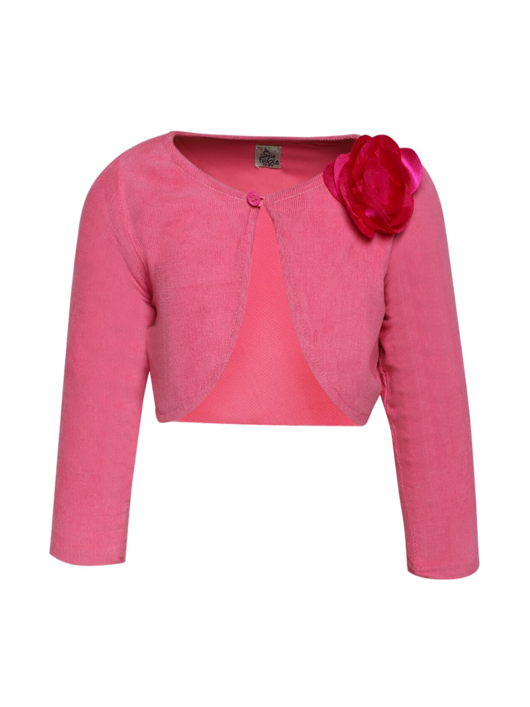 

A Little Fable Girls Pink Solid Open Front Shrug