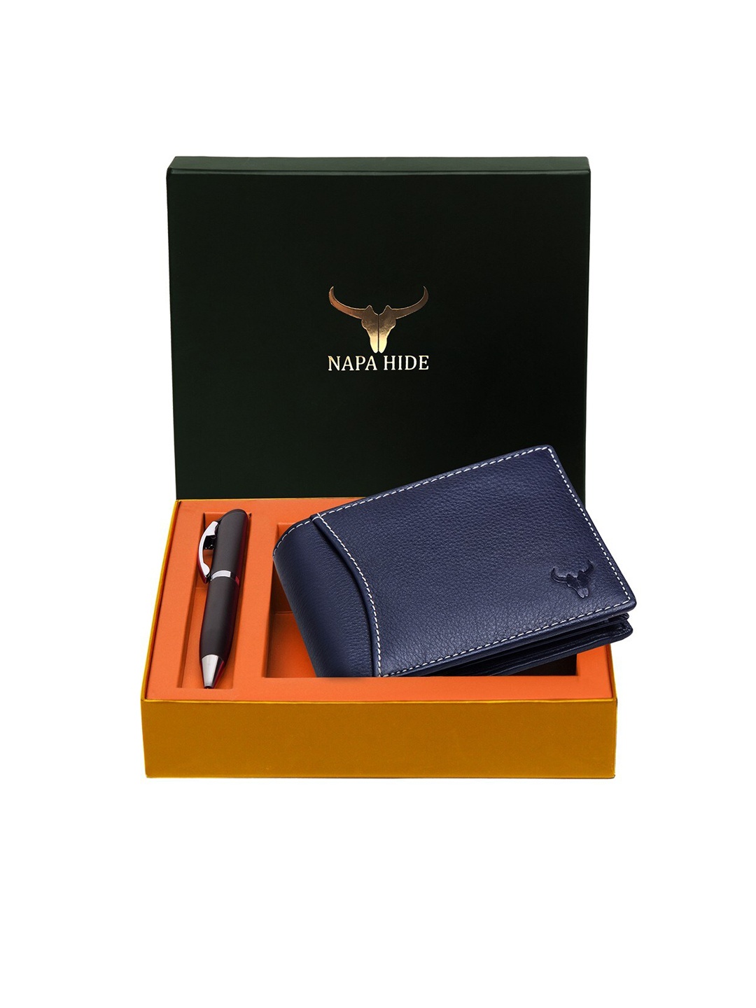 

NAPA HIDE Men RFID Protected Genuine High Quality Leather Accessory Gift Set, Navy blue