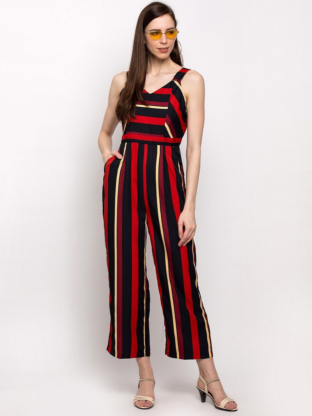 

Slenor Women Multicoloured Striped Culotte Jumpsuit, Multi