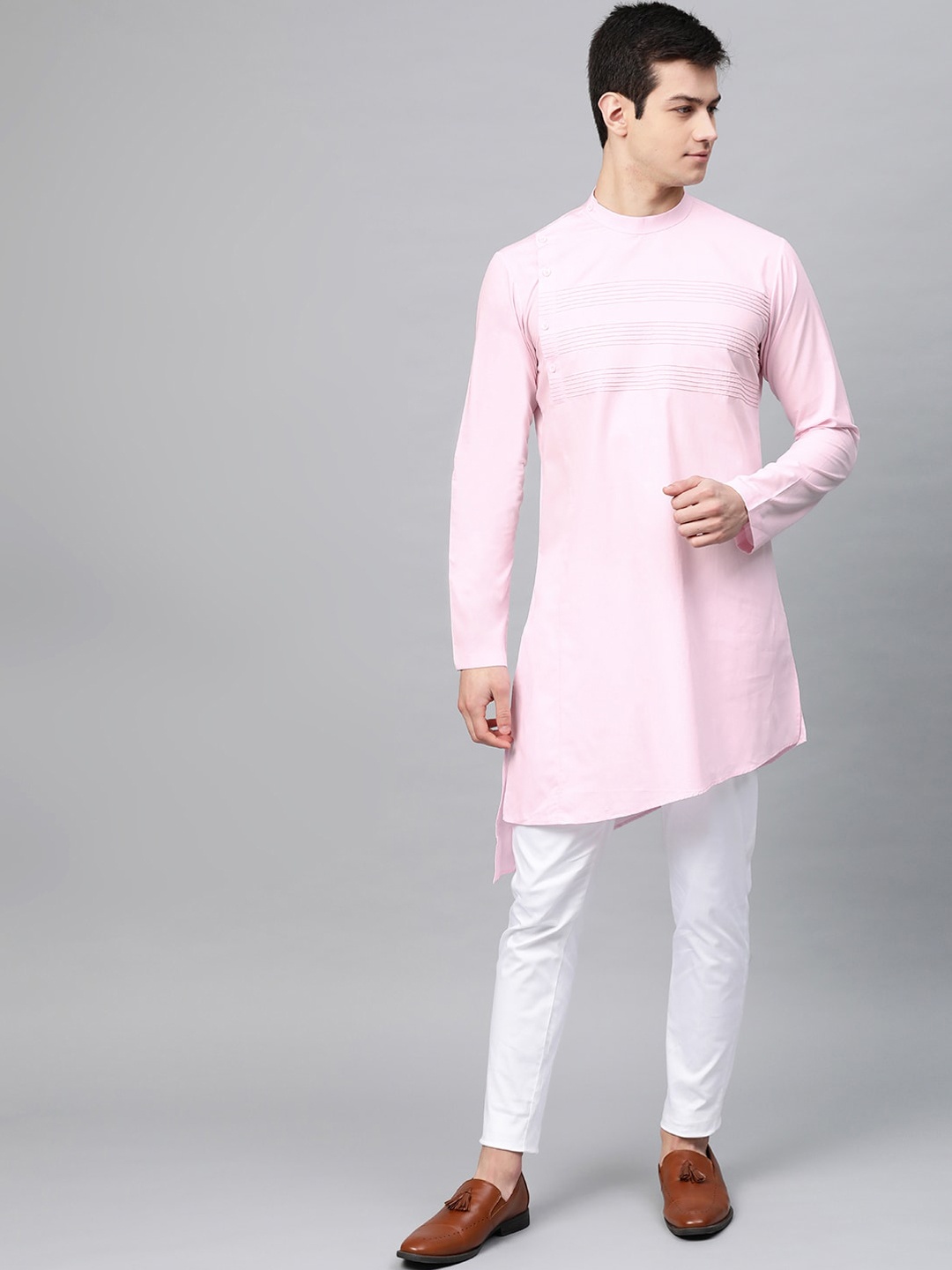 

See Designs Men Pink & White Solid Kurta with Trousers