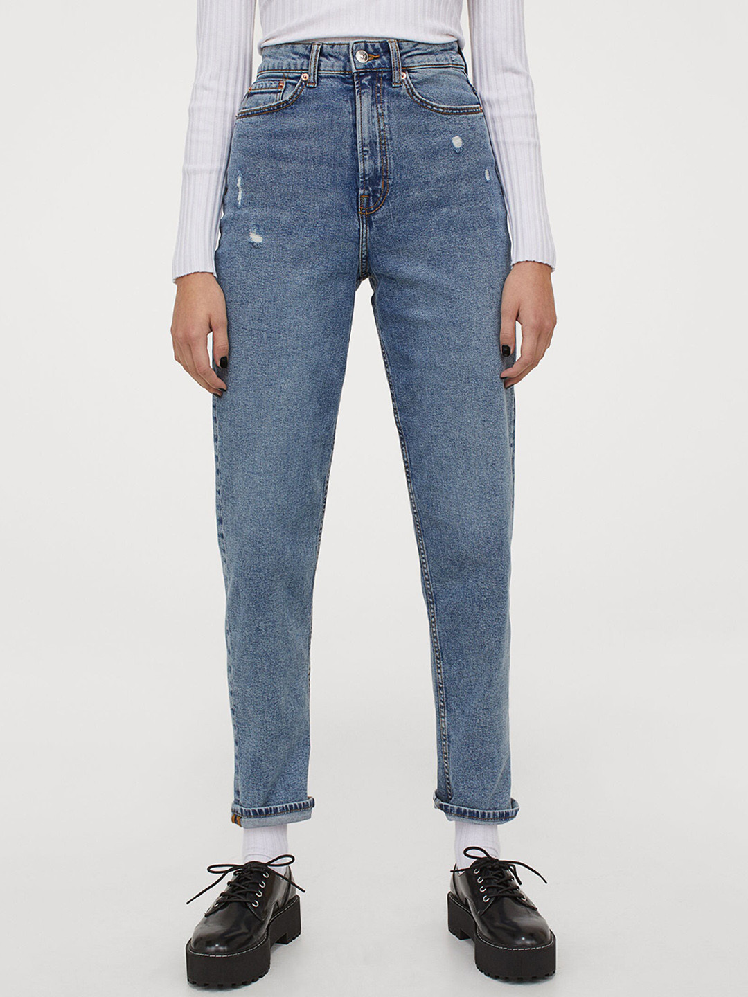 

H&M Women Blue Solid Mom High Ankle Jeans