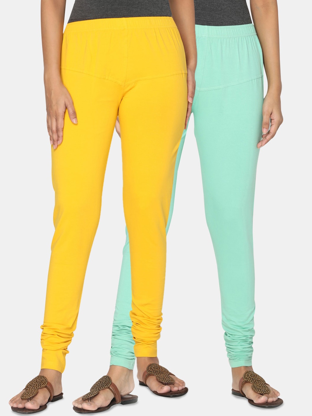 

TSG Bliss Women Pack of 2 Bio Wash Churidar Leggings, Yellow