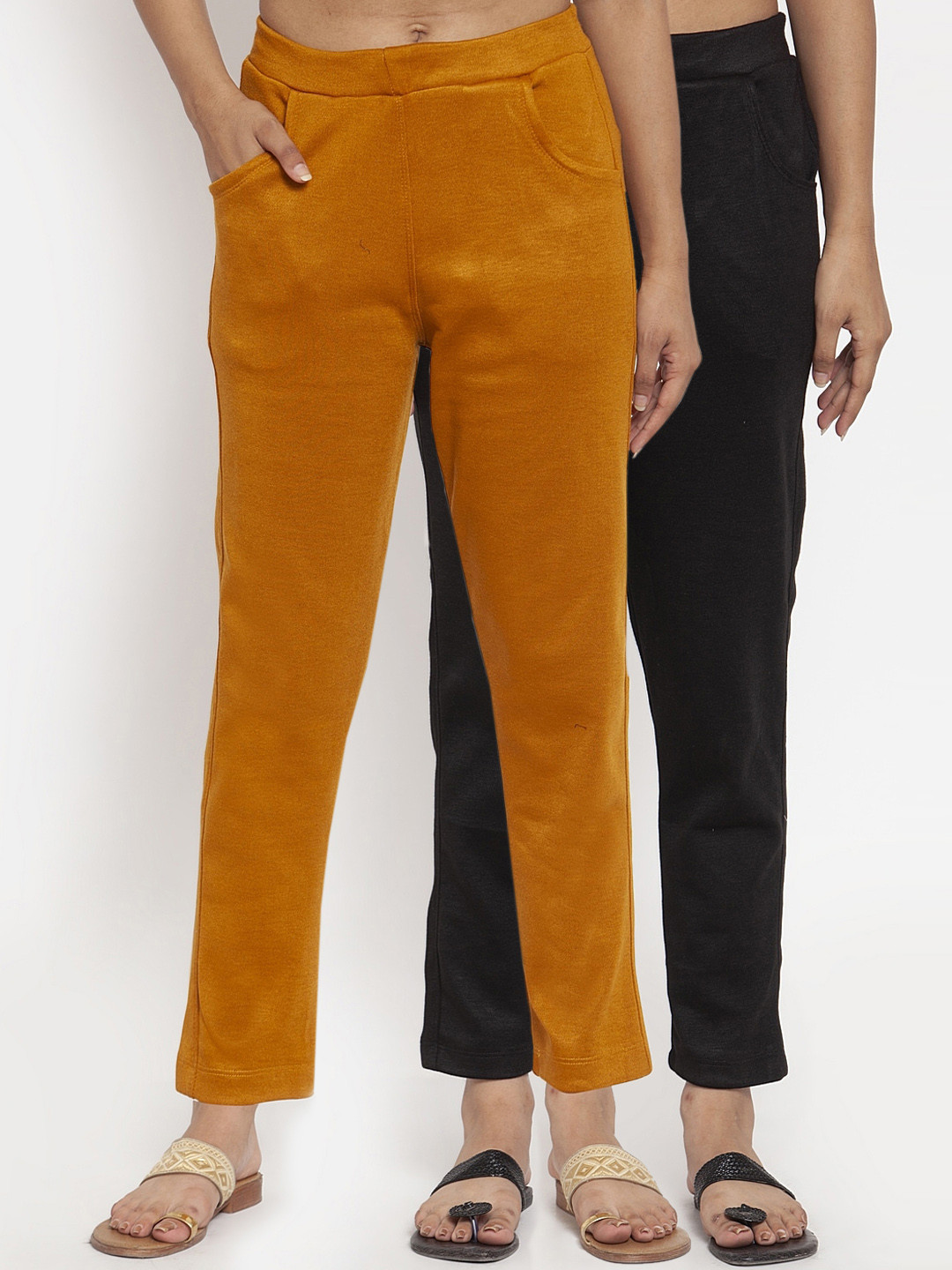 

TAG 7 Women Pack of 2 Solid Leggings, Mustard