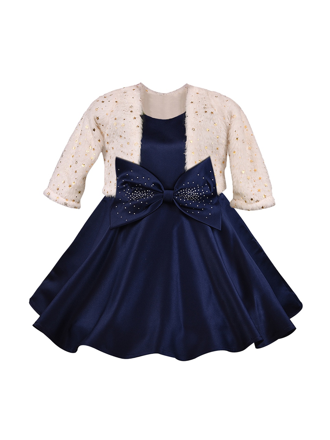 

Wish Karo Girls Navy Blue Embellished Fit and Flare Dress