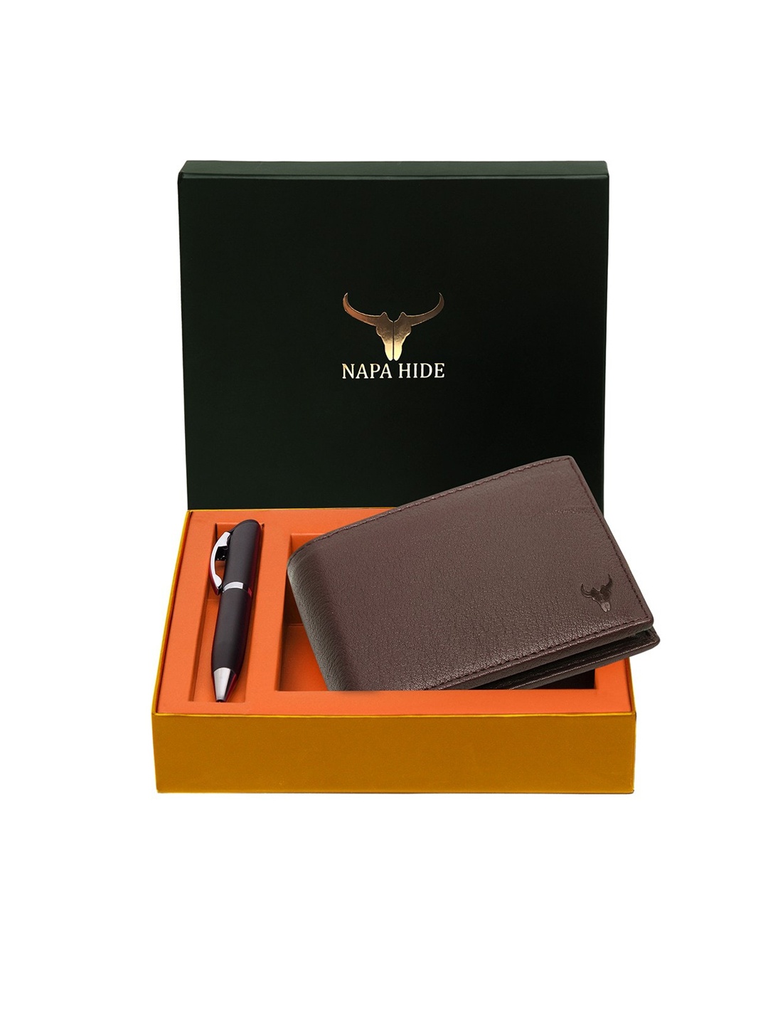 NAPA HIDE Men RFID Protected Genuine High Quality Leather Accessory Gift Set, Brown