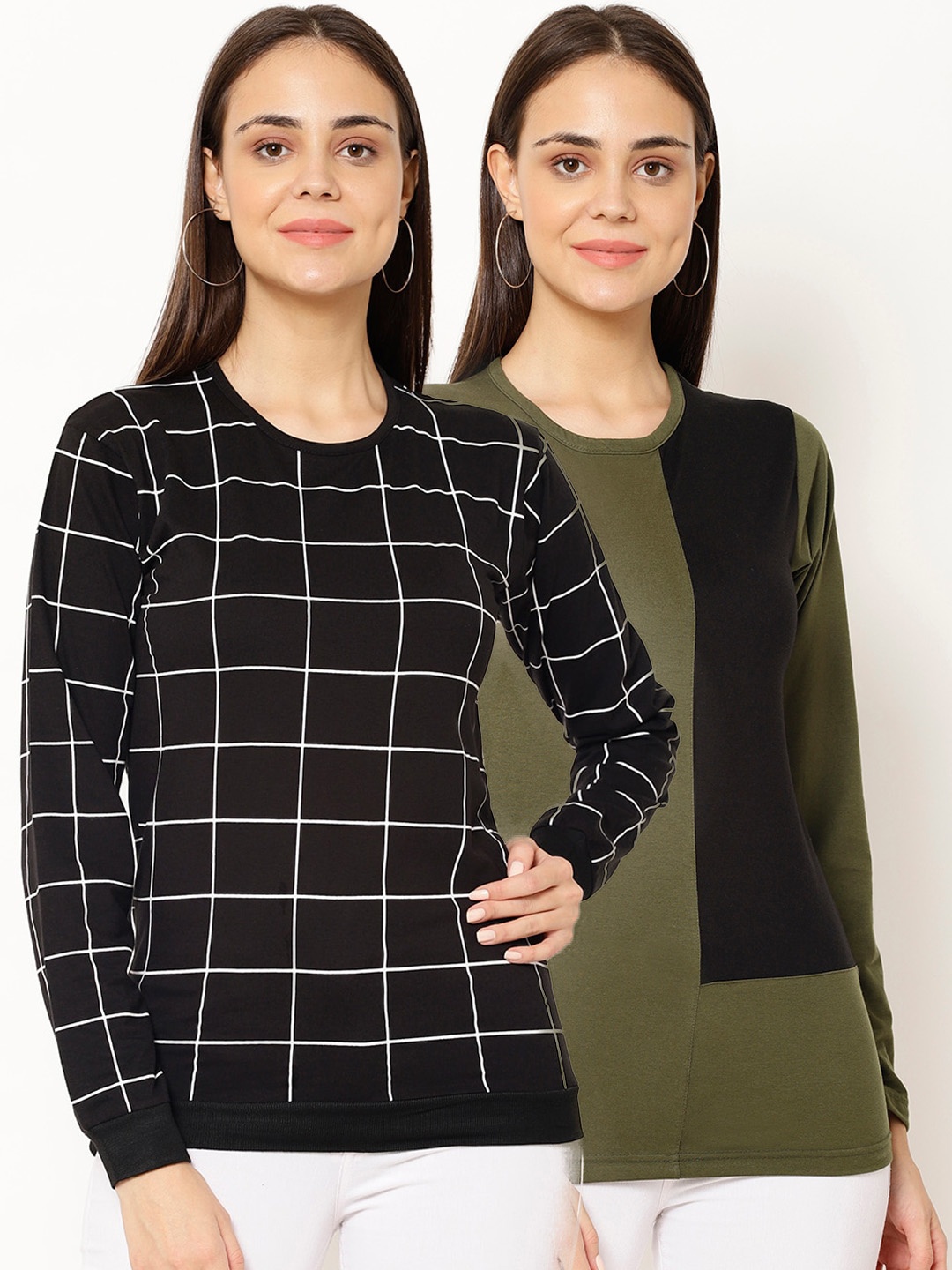 

VIMAL JONNEY Women Pack Of 2 Round Neck T-shirts, Black