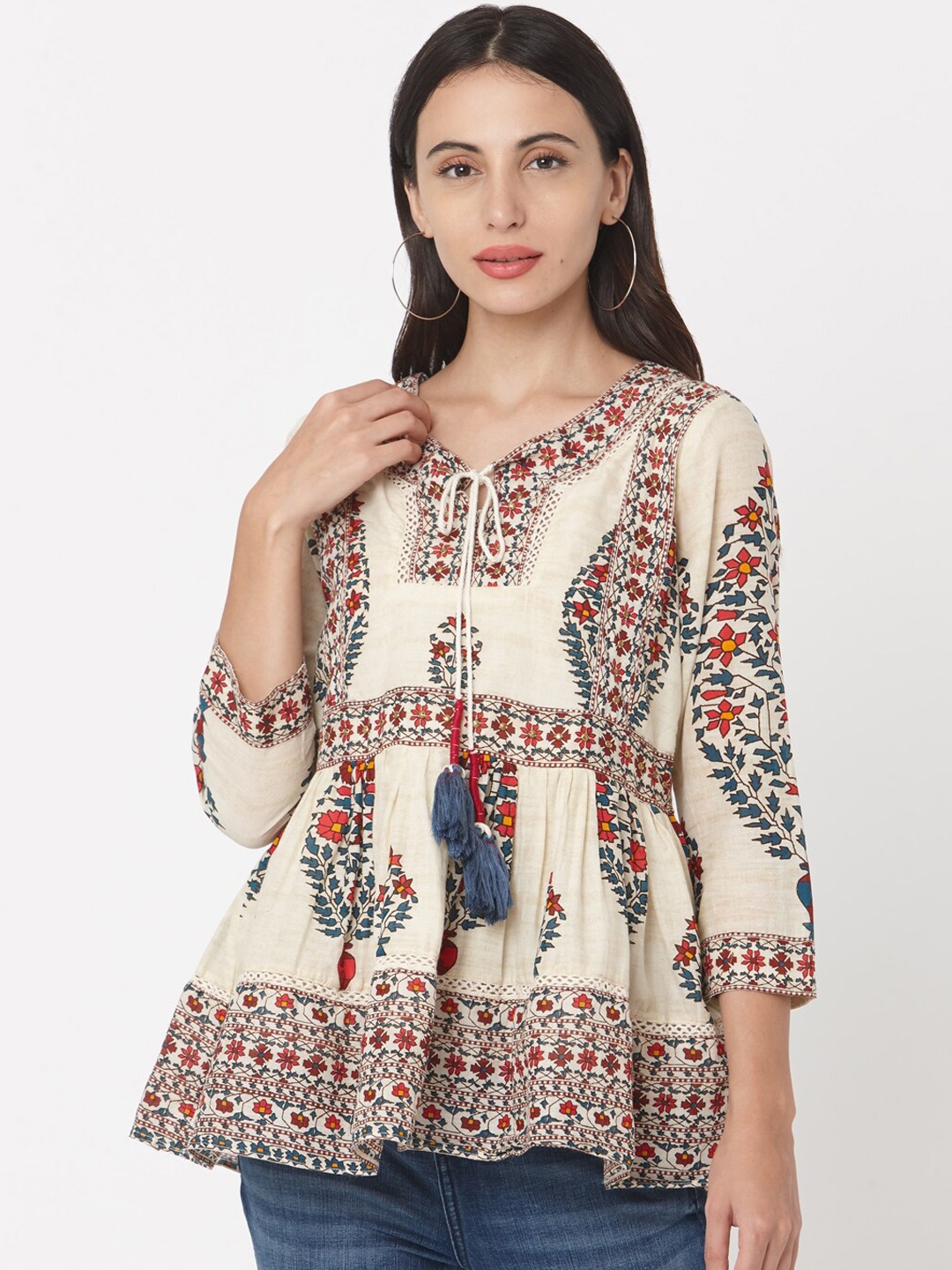 

Saanjh Women's Cream Cotton Tunic
