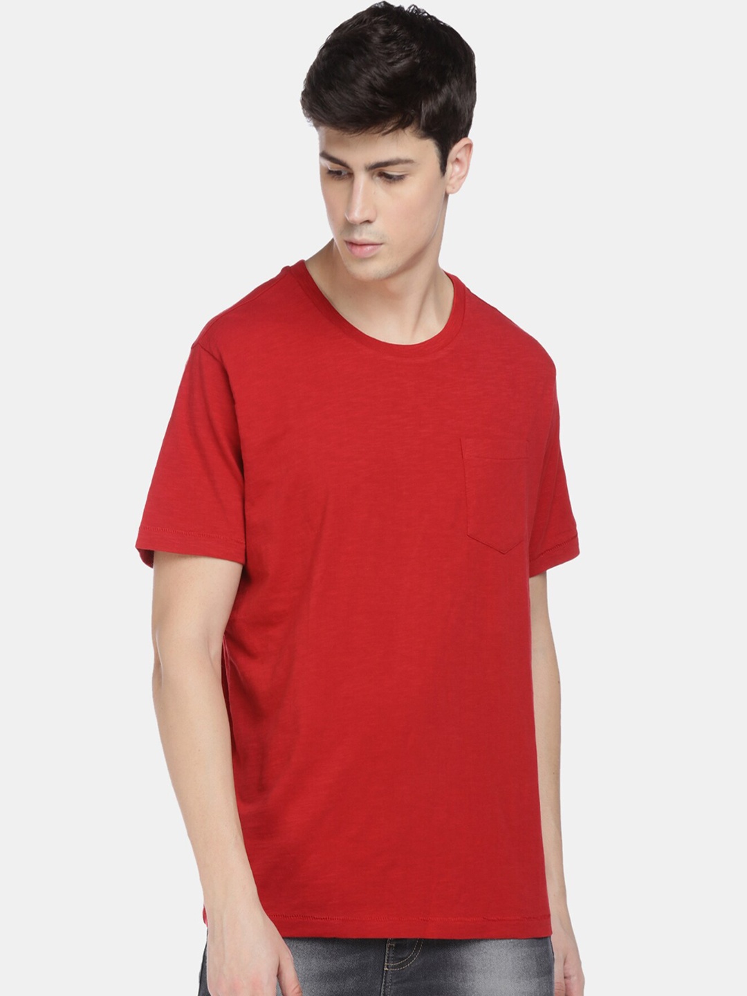 

Aeropostale Men Red Solid Round Neck Cotton Pure Cotton T-shirt