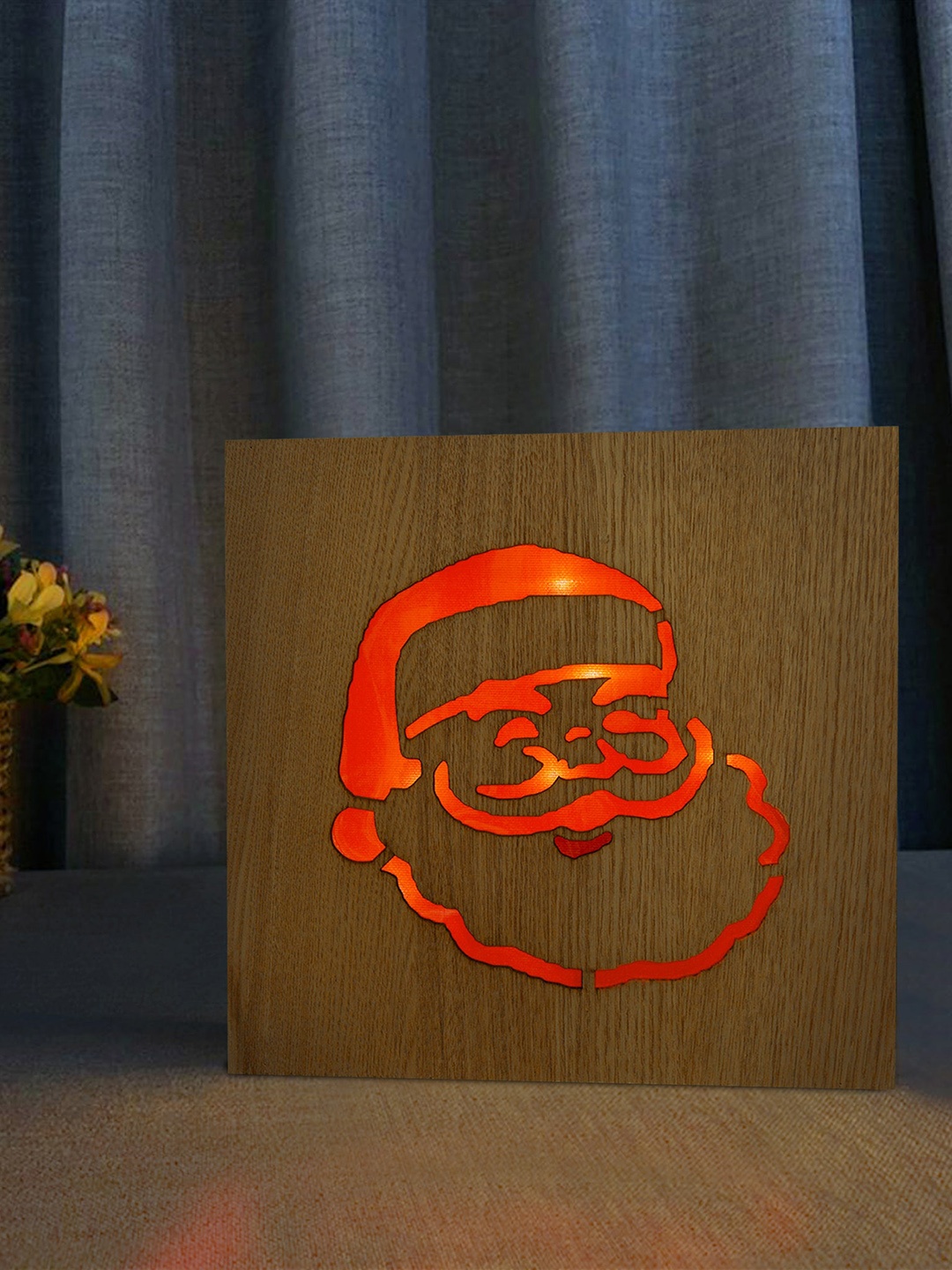 

Bigsmall Brown & Red Wooden Santa Claus Lamp