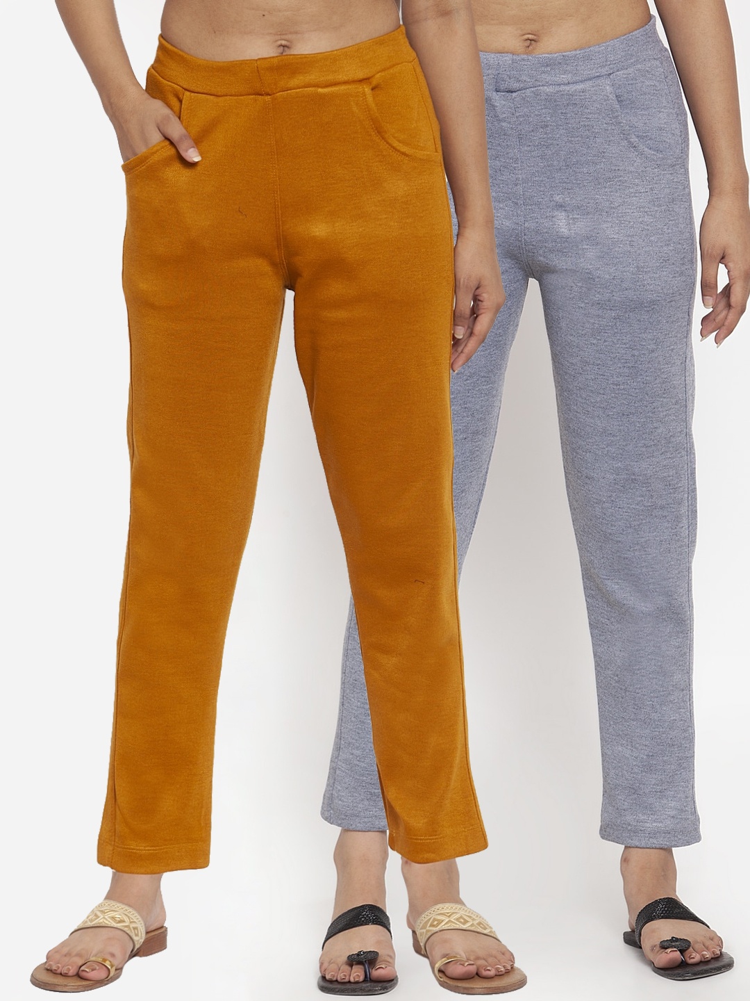 

TAG 7 Women Pack of 2 Solid Leggings, Mustard