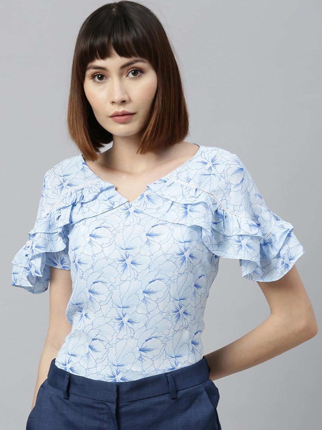 

Park Avenue Woman Blue Floral Printed Top